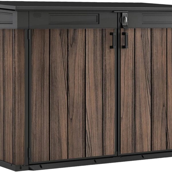 Horizontal Storage Shed with Hydraulic Lid, Double Doors & Lockable Design